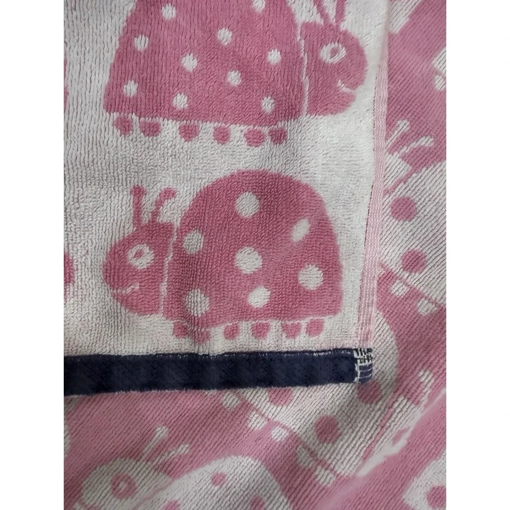 VTG Pottery Barn Kids Ladybug Beach Towel Pink Navy Blue Trim 2017